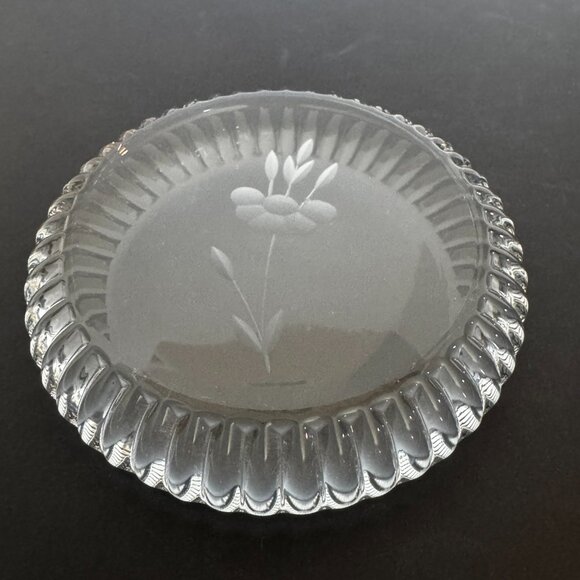 Etched Floral Clear Glass Trim Rim Paperweight Coaster Office Desk Home Decor - Picture 11 of 12